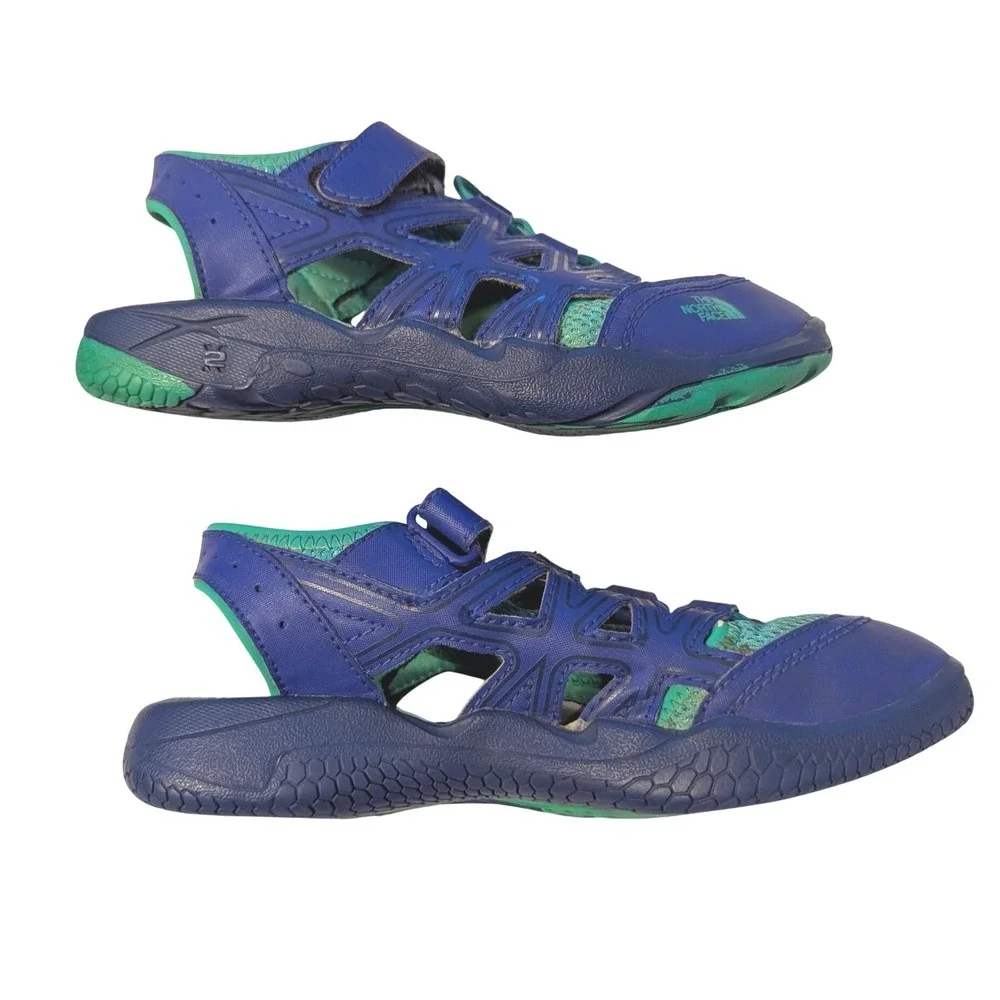 The North Face Kids Youth Size 4 Hedgehog Sandal II Water Shoes Blue Green